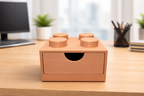 Lego-inspired 3D-printed 2×2 brick featuring a smooth sliding drawer.