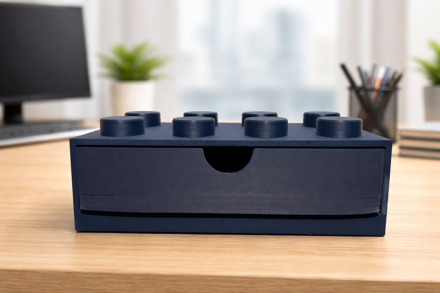 Lego-inspired 3D-printed 4×2 brick featuring a smooth sliding drawer.