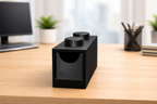 Lego-inspired 3D-printed 1×2 brick featuring a smooth sliding drawer.