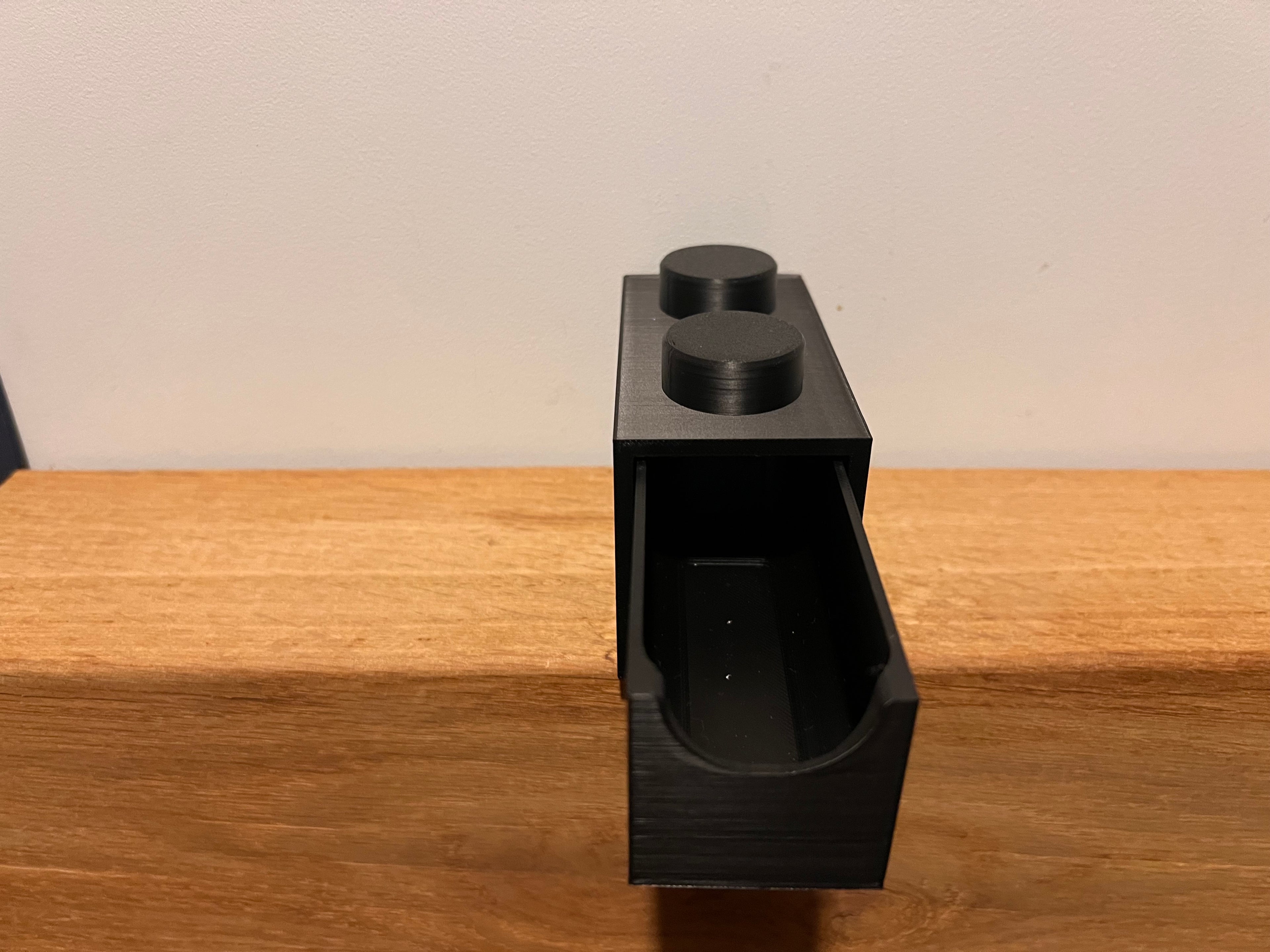 Lego-inspired 3D-printed 1×2 brick featuring a smooth sliding drawer.